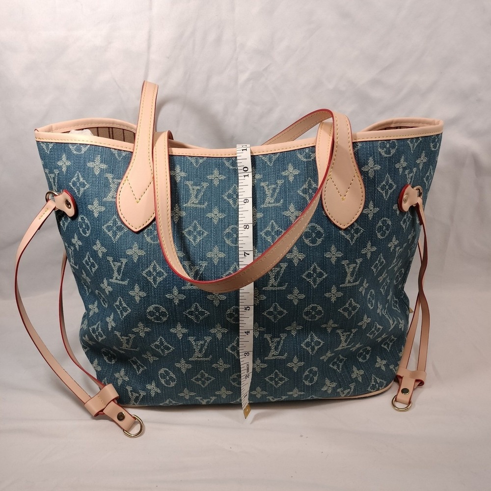 Luxury French Dupe Tote Bag; Denim Exterior w/Detachable Pouch - Picture 3 of 10
